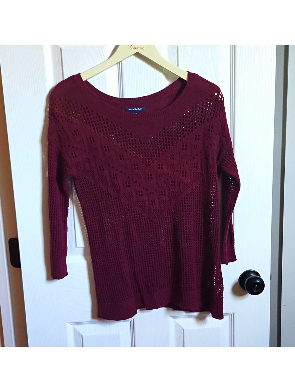 American Eagle Outfitters Womens Burgundy/Plum Open-Knit Pullover Sweater Size M